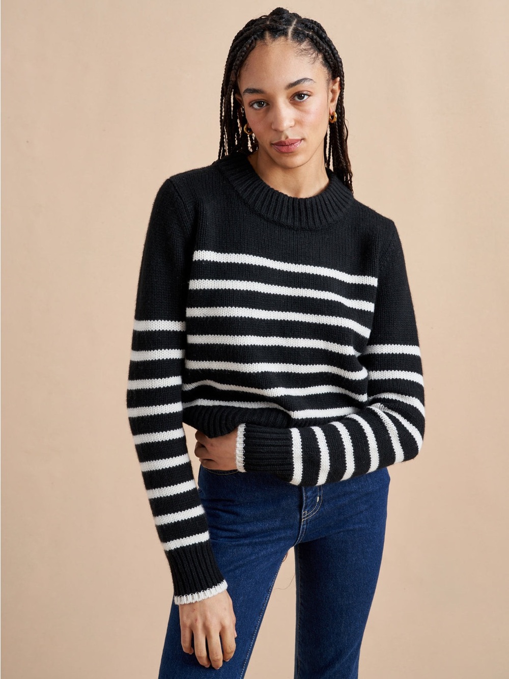 La Ligne Mini Marin Black/Cream Striped Crewneck Sweater Size S